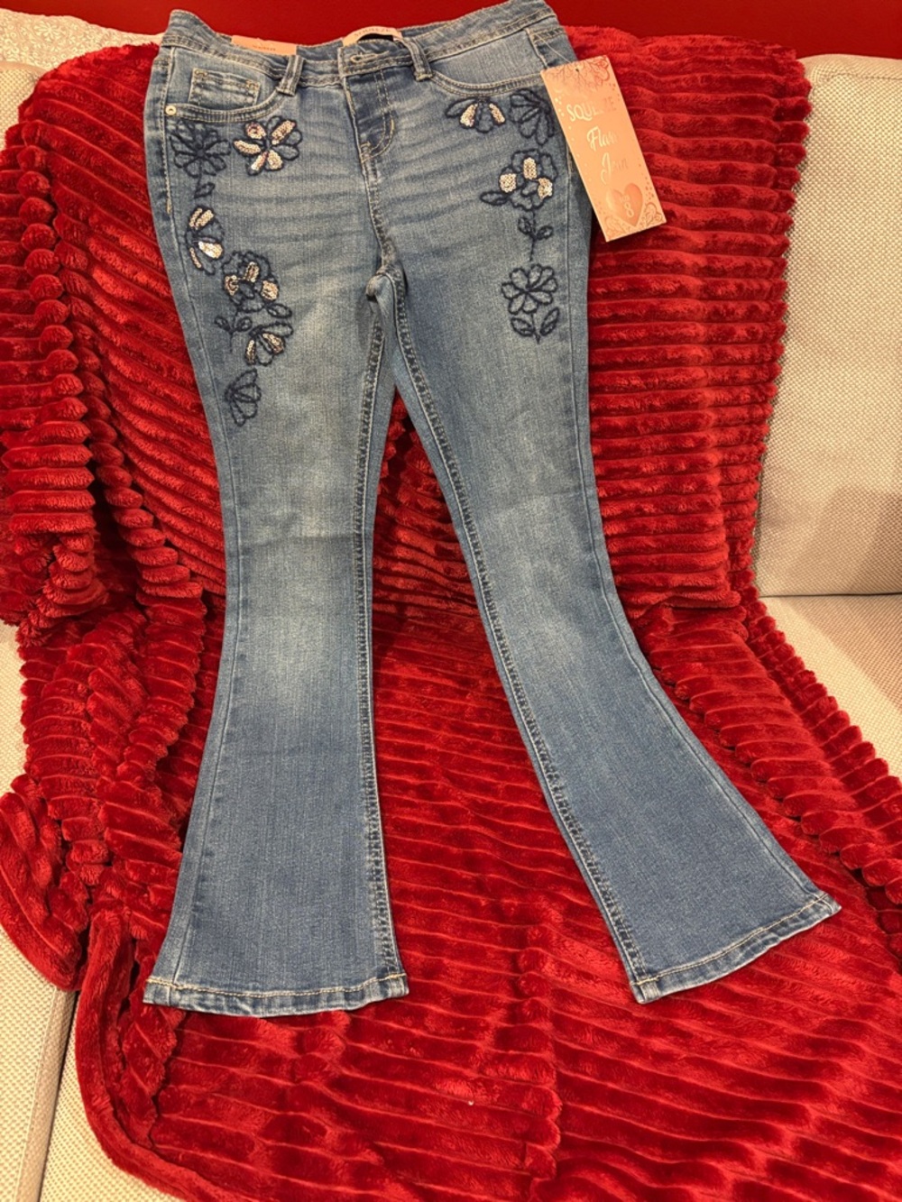 Squeeze Light Blue Embroidered Flare Jeans